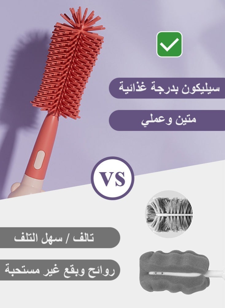 BBMORE 3-in-1 Silicone Feeding Bottle Brush,  Bottle Cleaning Brush with Long Handle Portable for Baby Bottles, Sports Bottle, Vase, Glassware, Smaller Diameter Bottle Openings（Red) - Image 3